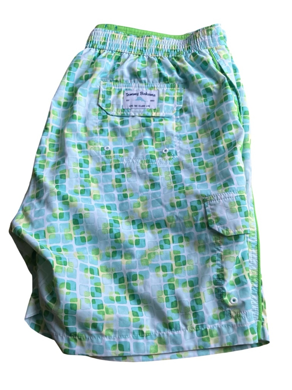 Tommy Bahama Swim Trunks 1XLB XL Big Geometric Blue Green Spring Pockets Lined